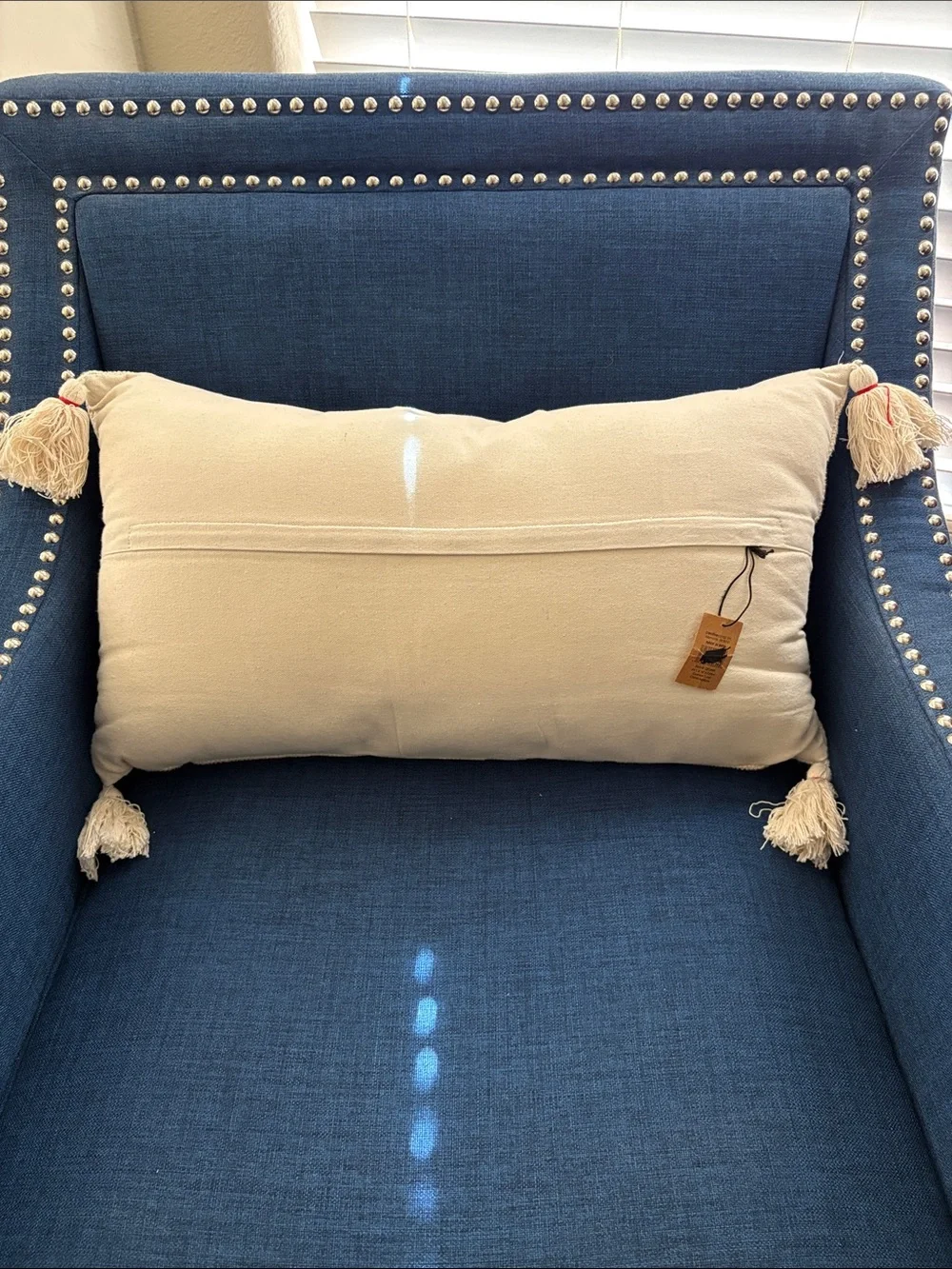 NWT Neutral Canvas Throw Pillow with Braided LOVE and Tassels